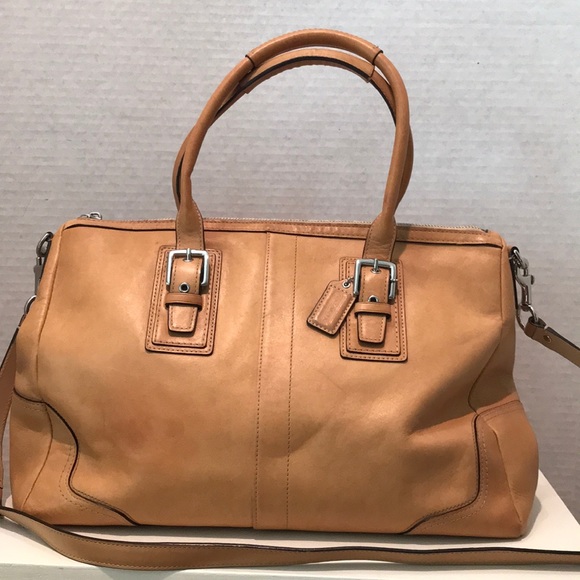 Coach Handbags - Coach “Hampton” Large Tan Cowhide Leather Satchel